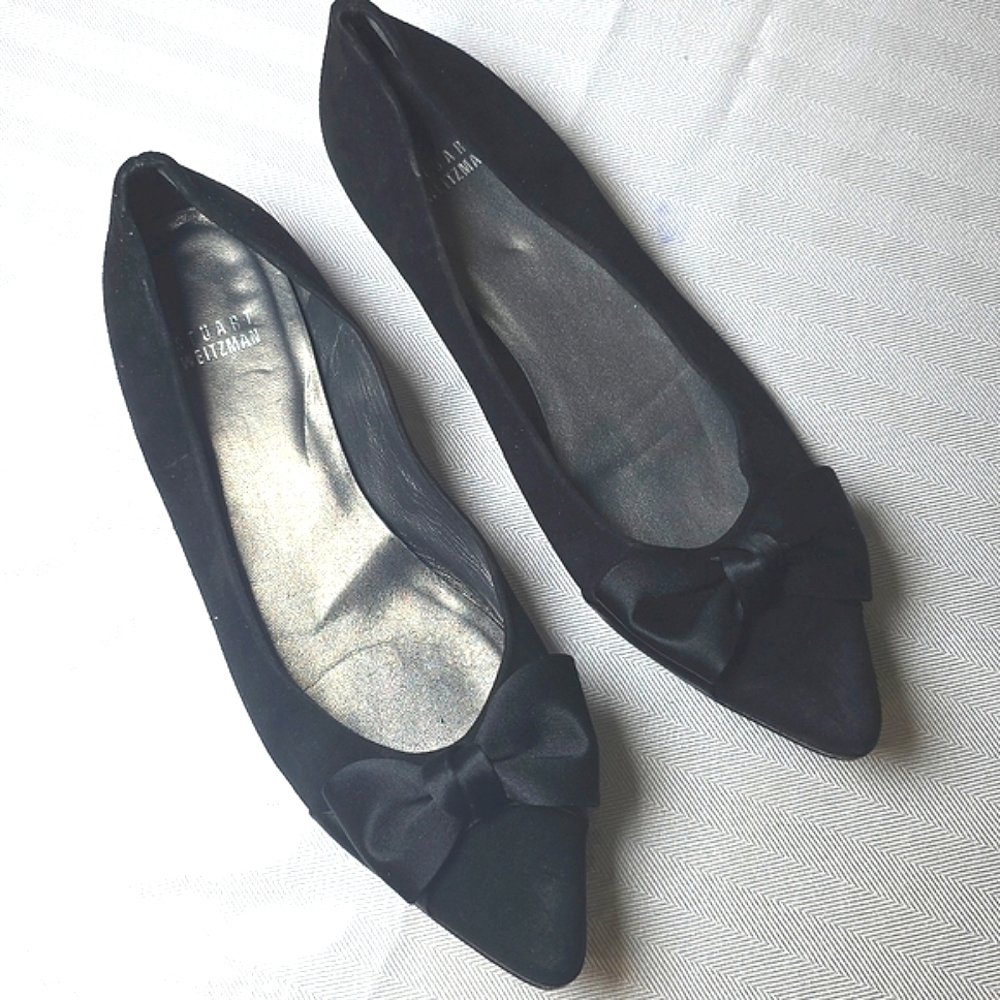 🌸Stuart Weitzman SatinBlack Bow Flats 8